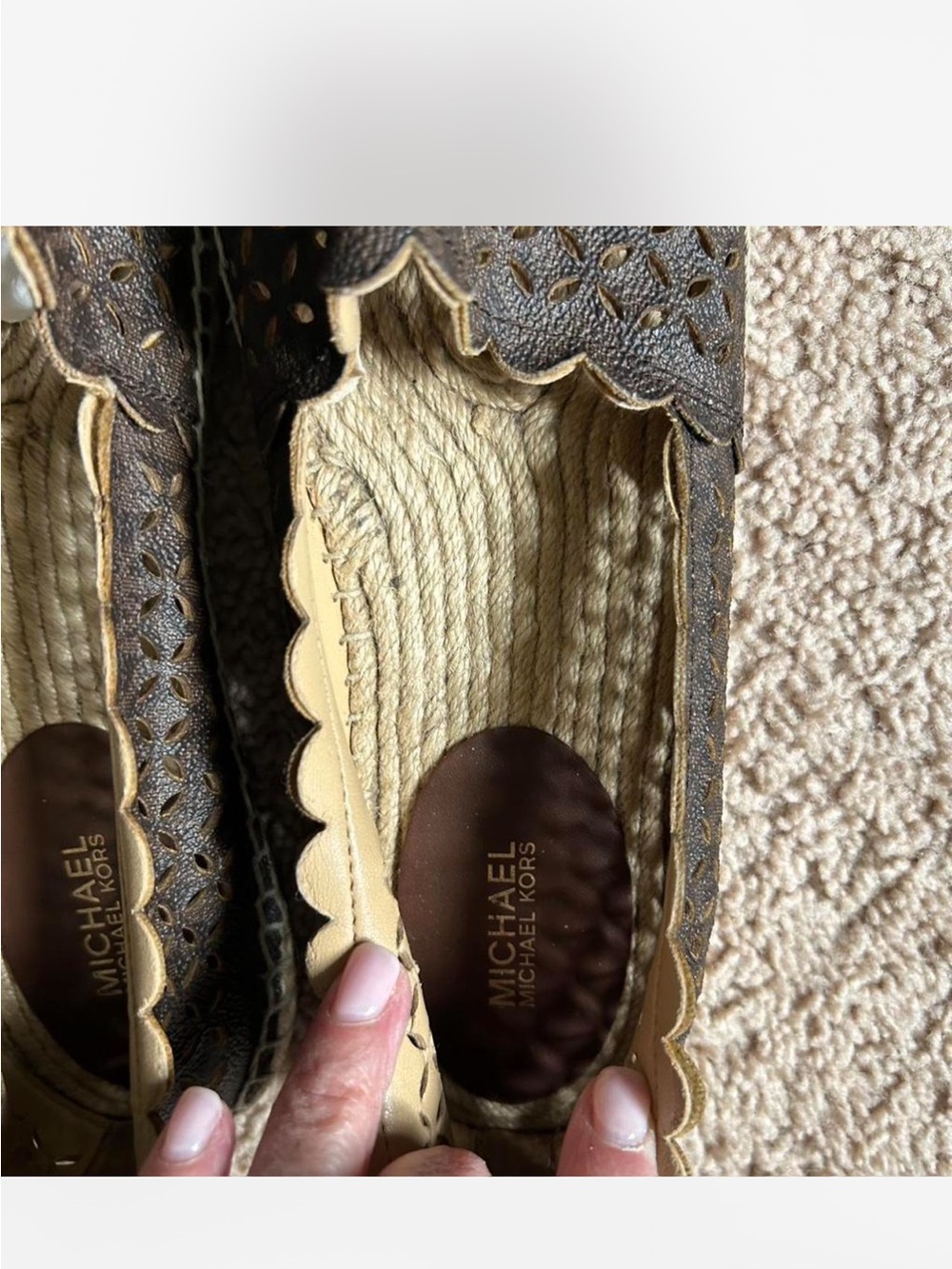 MICHAEL Michael Kors Alexis Brown Laser Cut Perforated Espadrille Flats - Sz 9 - Picture 7 of 7